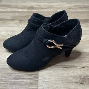 Karen Scott Women's Black Faux Suede Melanni Stacked Block Heel Ankle Boots sz 9